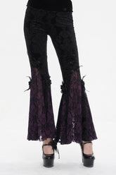 Black/Purple Printed Lace Embroidered Women's Gothic Flared Pants